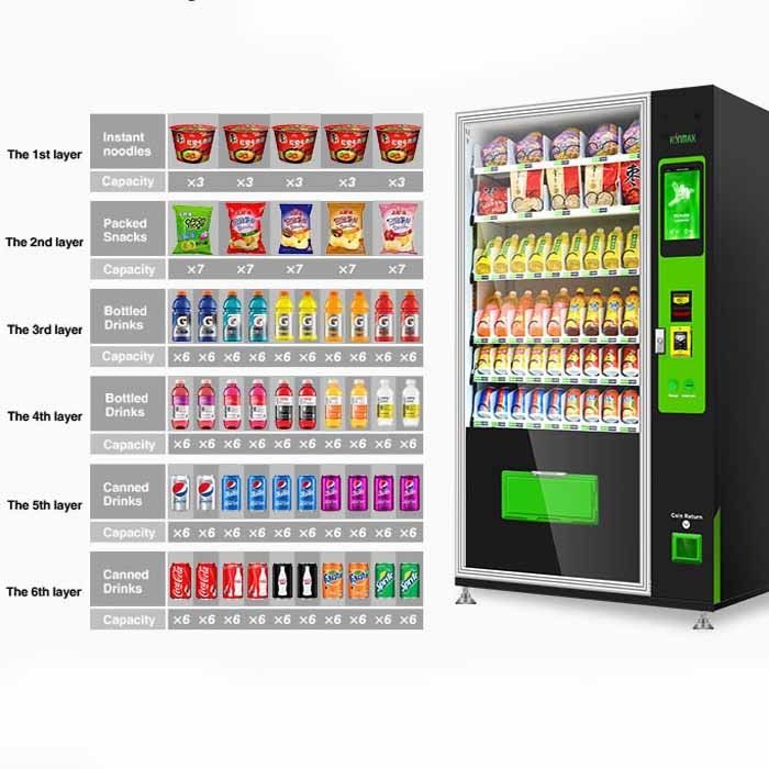 آلة بيع الوجبات الخفيفة والمشروبات ذات السعة الكبيرة مع المبرد R290 / R513A / R1234YF